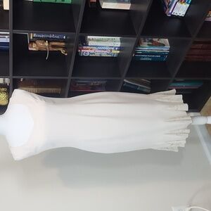 Vtg 80s DAYMOR COUTURE Champagne Sleeveless Sheath Beaded Flirty Hem Dress